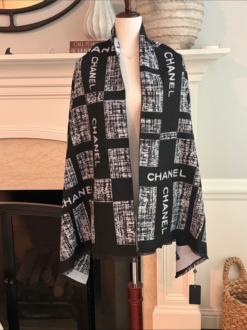 Chanel Cashmere Oversized Logo Reversible Scarf Shawl VIC Gift NEW NWT
